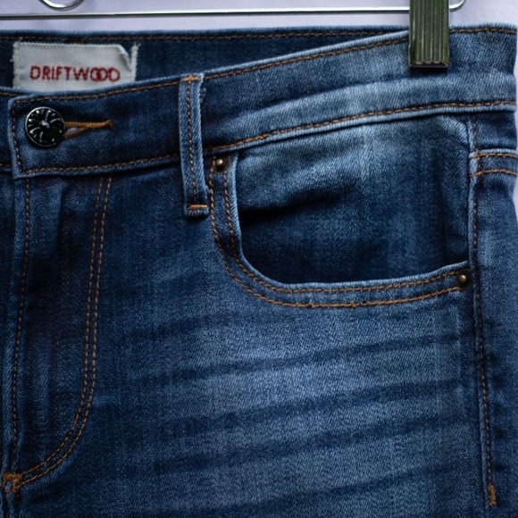 Driftwood  Colette Jeans Womens 28 Cropped Embroidered Bottom Blue Stretch Boho - Picture 6 of 10